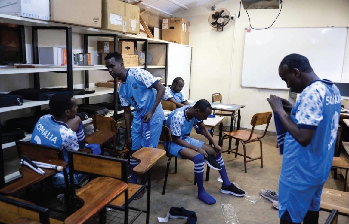 A photo of the Somali side dons its uniforms before the start of the match